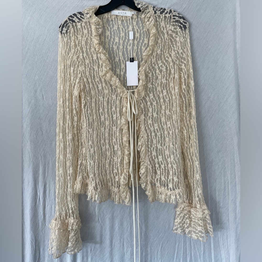 NWT ASTR Ruffle Sheer tie front top